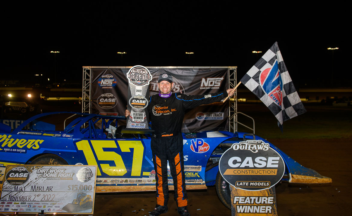 Mike Marlar celebrates in Victory Lane at The Dirt Track at Charlotte