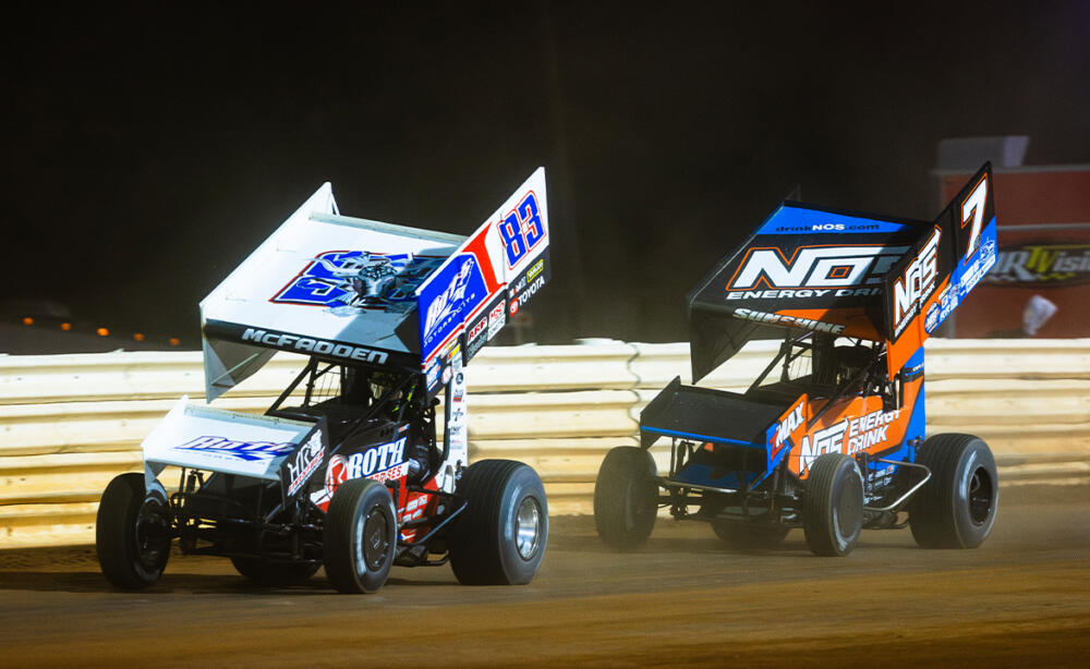 Tyler Courtney chases after James McFadden at Port Royal Speedway