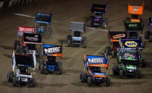 The World of Outlaws Sprint Cars take the green flag to a Feature