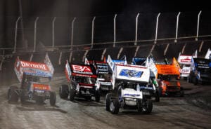 The World of Outlaws take the Feature green flag at Huset's Speedway
