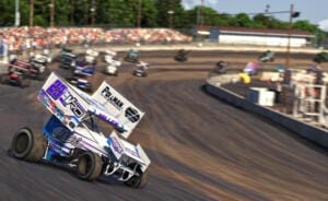 Kenny Miller leads a group of iRacing Sprint Cars at I-55.