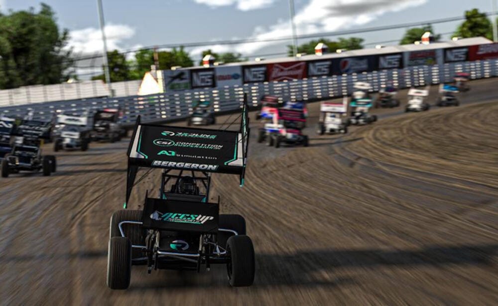 Alex Bergeron leads the pack at Knoxville with the iRacing World of Outlaws Thrustmaster Sprint Cars
