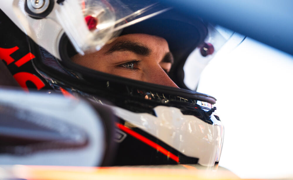 David Gravel looks out from his helmet with the visor open