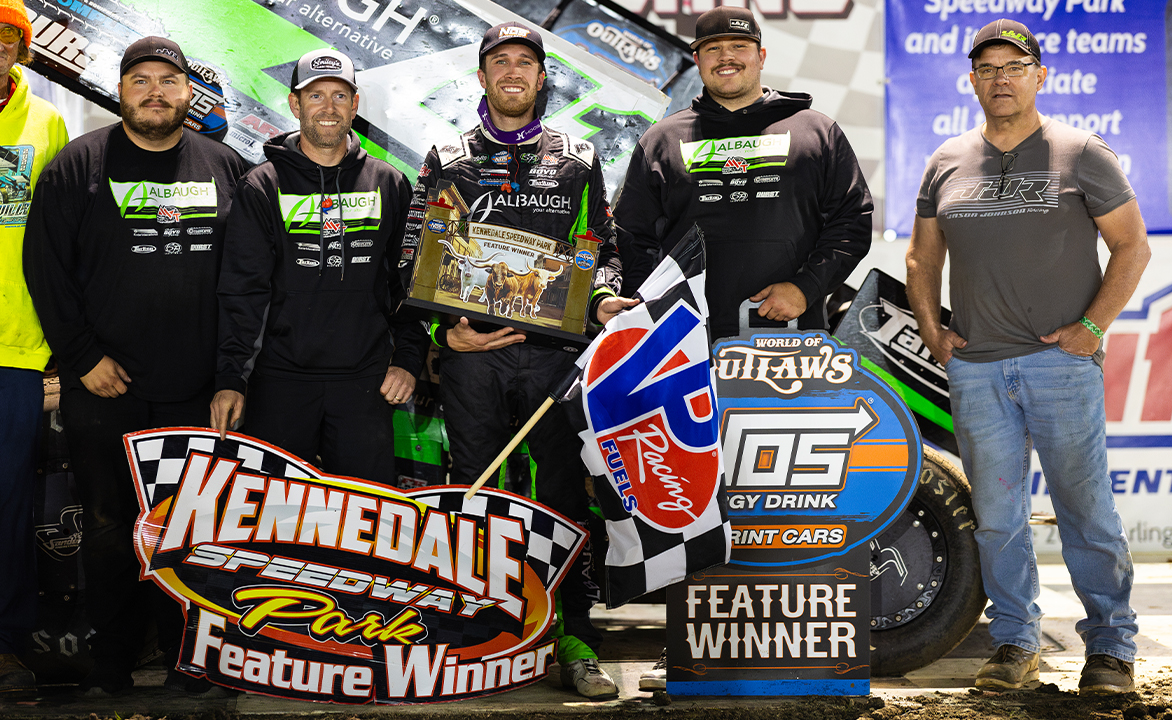 Jason Johnson Racing celebrates their recent win at Kennedale Speedway Park