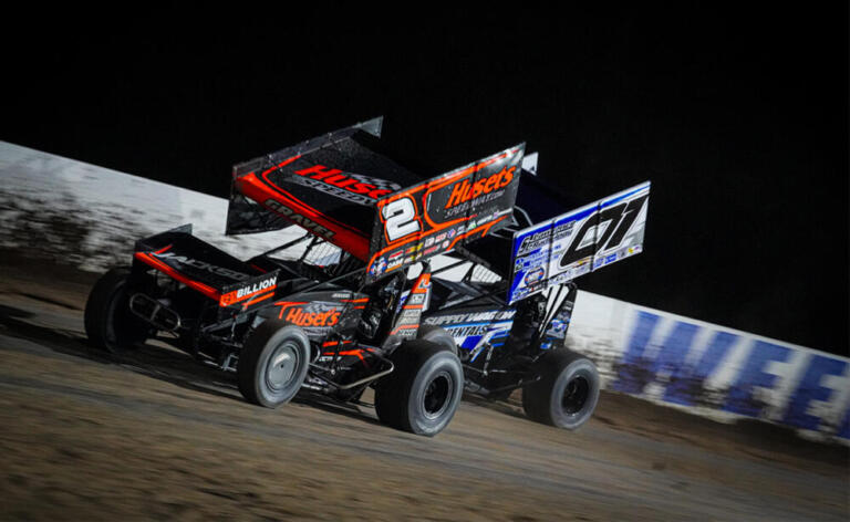 David Gravel races Danny Varin at Weedsport Speedway