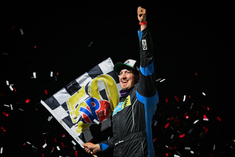 Garrett Alberson celebrating in Victory Lane