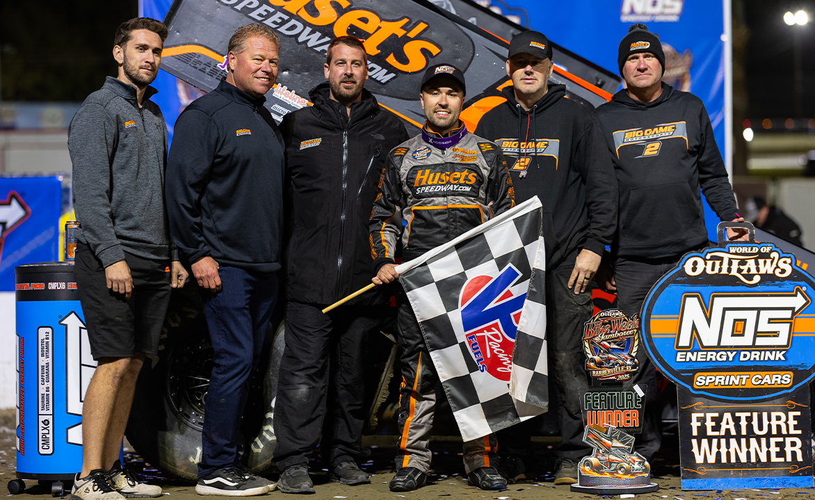 The Big Game Motorsports team in Victory Lane at Volusia Speedway Park