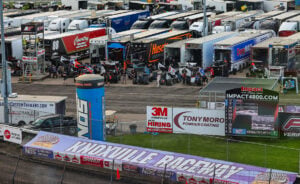 Knoxville Raceway pit area with Sprint Cars