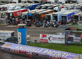 Knoxville Raceway pit area with Sprint Cars