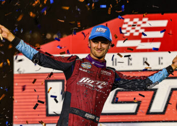 Buddy Kofoid celebrates at Williams Grove Speedway