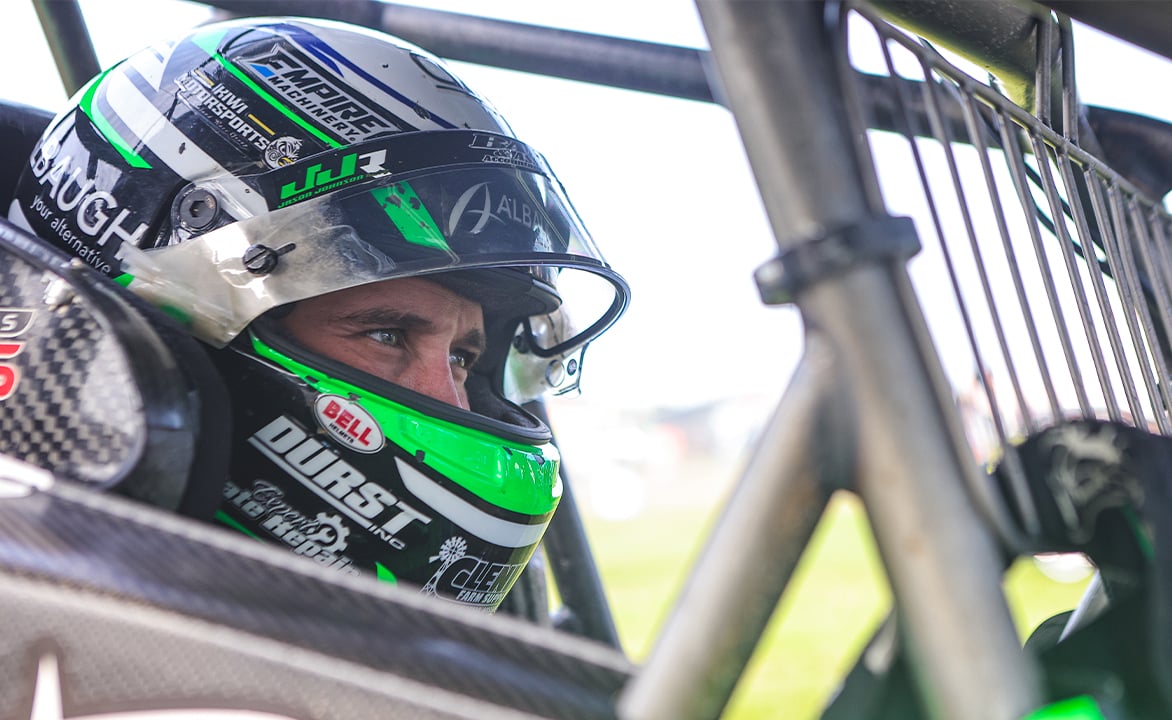 Carson Macedo with his helmet on