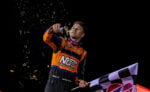 Sheldon Haudenschild celebrating at Ogilvie Raceway