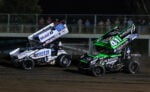 Buddy Kofoid races ahead of Carson Macedo at Nodak Speedway