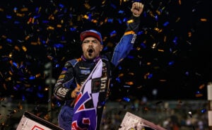 Chris Windom celebrates at I-55 Federated Auto Parts Raceway Park