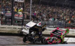 Sheldon Haudenschild beats James McFadden in a photo finish at Knoxville Raceway