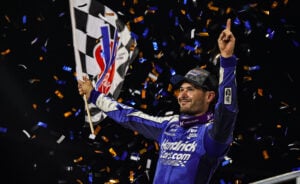 Kyle Larson celebrates at Knoxville Raceway