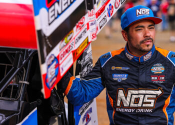 Chris Windom in his NOS Energy Drink fire suit