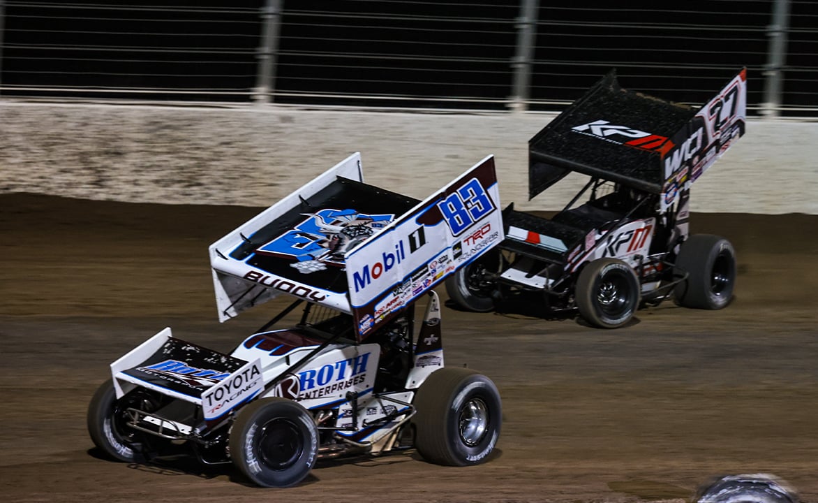 Buddy Kofoid racing under Emerson Axsom at Dodge City Raceway Park