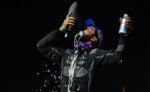 James McFadden celebrating at Stockton Dirt Track