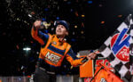 Sheldon Haudenschild celebrating at Huset's Speedway