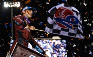 Buddy Kofoid celebrating at Dodge City Raceway Park
