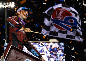 Buddy Kofoid celebrating at Dodge City Raceway Park