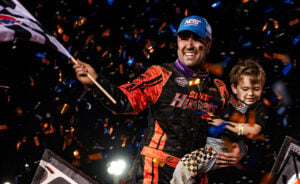 David Gravel celebrating at Williams Grove Speedway