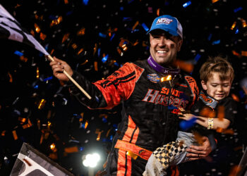 David Gravel celebrating at Williams Grove Speedway