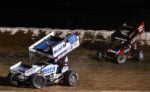 Buddy Kofoid passes Cole Macedo at Texarkana 67 Speedway