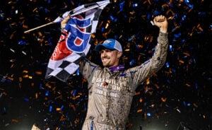 Chase Dietz celebrates at Williams Grove Speedway