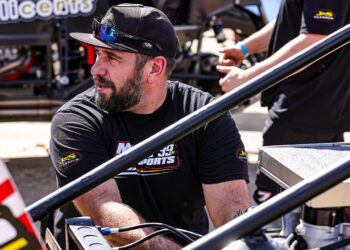 Joe Mooney working on the Macri Motorsports No. 39M Sprint Car