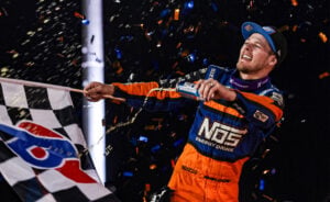 Sheldon Haudenschild celebrates at Mansfield Speedway