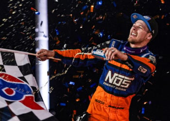Sheldon Haudenschild celebrates at Mansfield Speedway