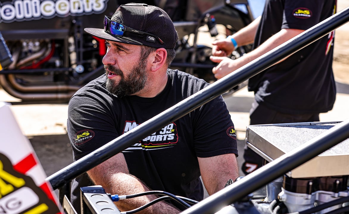 Joe Mooney working on the Macri Motorsports No. 39M Sprint Car