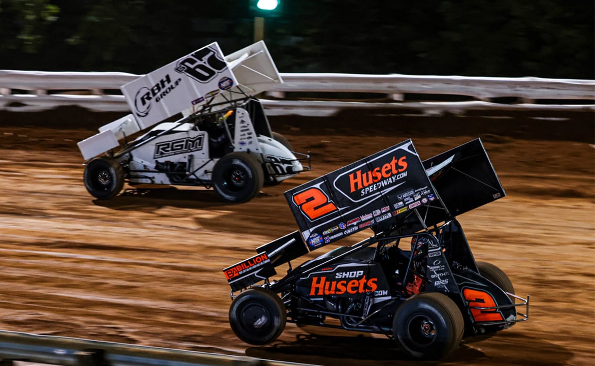 David Gravel racing under Justin Whittall at Williams Grove Speedway