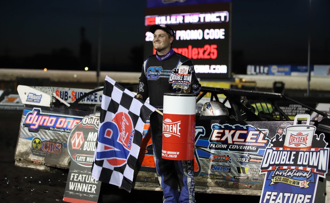 Ricky Thornton Jr. celebrates his first career World of Outlaws win at Jackson Motorplex (Tim Hunt Photo)